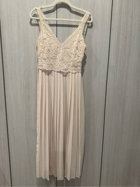 Little Mistress Cream Lace Bodice Pleated Dress Sz 4